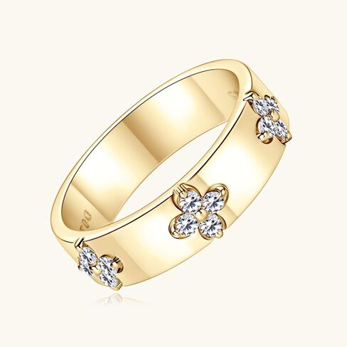 Clover Moissanite Wedding Band D Color VVS1 Clarity 925 Sterling Silver 18K Gold Plated Four Leaf Rings for Women or Men Anniversary Promise Bridal Jewelry Gifts in Saudi Arabia