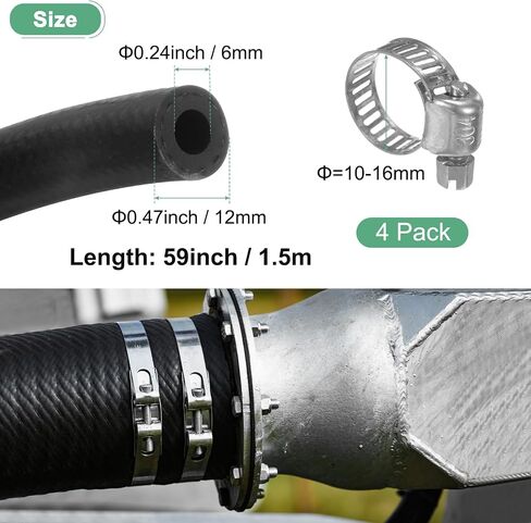 Fuel Line Hose, 5mm ID 11mm OD 4.9ft Length, NBR Rubber High Pressure Heat Resistant Gas Line Hose Oil Hose W 4pcs Clamps for Automotive Fuel Systems/Steam Emission/Engines in Saudi Arabia