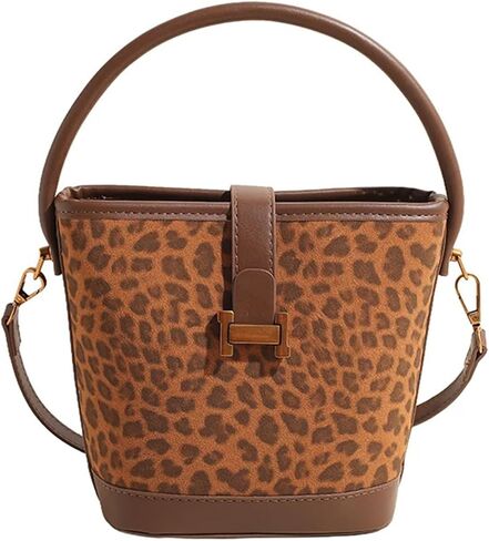 Women's retro niche leopard print crossbody bag suede bag versatile casual hand-held bucket bag in Kuwait