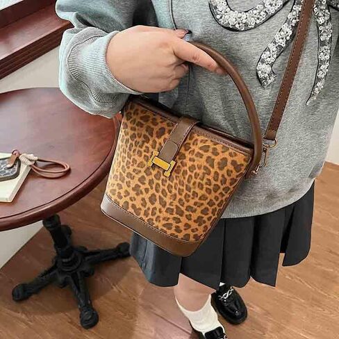 Women's retro niche leopard print crossbody bag suede bag versatile casual hand-held bucket bag in Kuwait