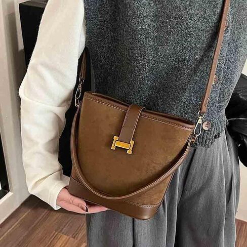 Women's retro niche leopard print crossbody bag suede bag versatile casual hand-held bucket bag in Kuwait