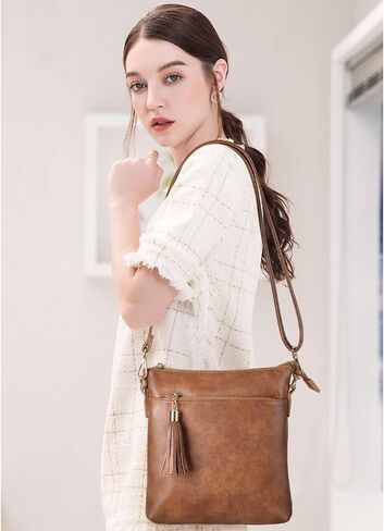SENDEFN Crossbody Purse for Women Lightweight Medium Trendy Leather Crossbody Bag Women's Shoulder Handbags with Tassel in Saudi Arabia