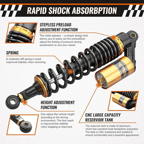 GZYF 14.75 Inch 375mm 2PCS Universal Air Shock Absorbers for HONDA for Kawasaki Dirt Bike Gokart Moped Quad Rear Suspension in Saudi Arabia