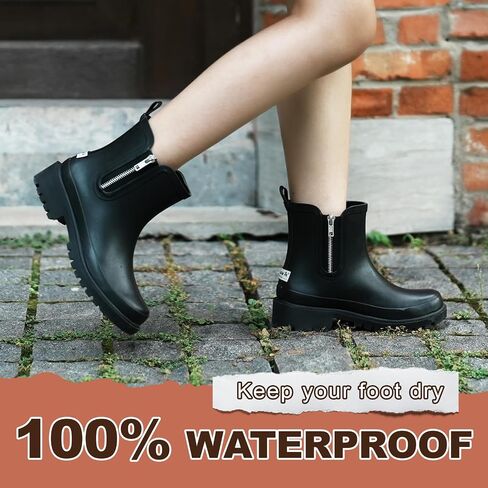 Women's Waterproof Chelsea Rain Boots, Decorative Side Zipper | Waterproof Chelsea rain boots with a decorative side zipper, easy-clean upper, and ankle coverage for rain and daily wear in Saudi Arabia