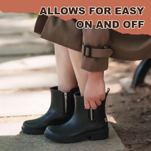 Women's Waterproof Chelsea Rain Boots, Decorative Side Zipper | Waterproof Chelsea rain boots with a decorative side zipper, easy-clean upper, and ankle coverage for rain and daily wear in Saudi Arabia