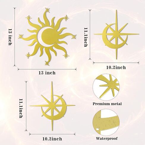 Oyefly 3 قطع الجدار المعدني Art Sun Moon Stars Sculpture (النمط 1) in Kuwait