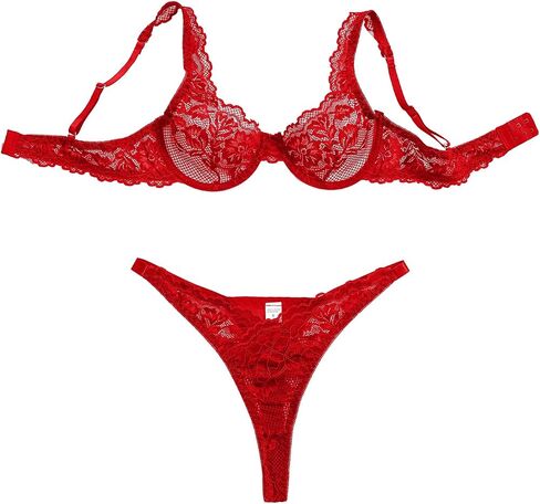 Sexy Scallop Floral Lace Mesh Sheer Underwire Lingerie Set 2 Piece in Saudi Arabia