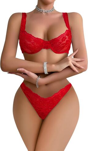 Sexy Scallop Floral Lace Mesh Sheer Underwire Lingerie Set 2 Piece in Saudi Arabia