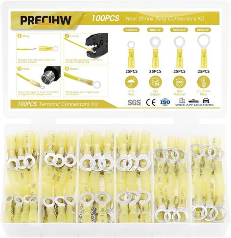 200PCS Heat Shrink Ring Connectors kit, Marine Grade Ring Terminals, Waterproof Electrical Connectors for Automotive (Incl.#10,1/4",5/16",3/8" Eyelet Connectors) in Kuwait