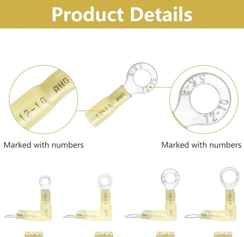 200PCS Heat Shrink Ring Connectors kit, Marine Grade Ring Terminals, Waterproof Electrical Connectors for Automotive (Incl.#10,1/4",5/16",3/8" Eyelet Connectors) in Kuwait