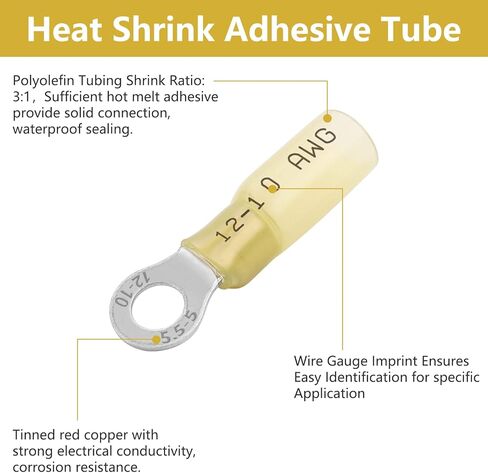 200PCS Heat Shrink Ring Connectors kit, Marine Grade Ring Terminals, Waterproof Electrical Connectors for Automotive (Incl.#10,1/4",5/16",3/8" Eyelet Connectors) in Kuwait