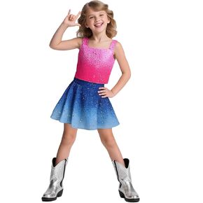 طقم ملابس للفتيات سباركلي مكون من قطعتين، توب قصير وتنورة، فستان لحفلات أعياد الميلاد in Kuwait