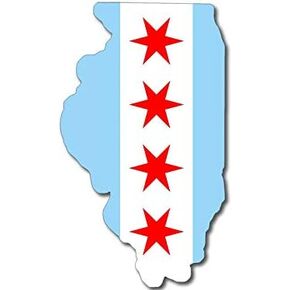 AV Destination Decals, Illinois Shaped Chicago Flag Sticker, City of Chicago Vinyl, 4 red Stars City of Native Love Stickers for Your Car, Truck, Tumbler, and Laptop (3 x 5 inch) in Kuwait