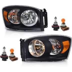 PIT66 Headlights Assembly w/Bulbs & LED Light Bar Compatible with Dodge Ram 1500 2006 2007 2008, Fit Dodge Ram 2500 3500 2006 2007 2008 2009 Front Headlamp Clear Lens Black Housing Clear Reflector in Kuwait