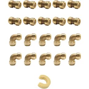 (Pack of 10) EFIELD 1/2 Inch Push Fit Fitting Bundles to Connect Pex, Copper, CPVC -Tee "T" 2 Pieces, Elbow and Coupling 4 Pieces each, with a Disconnect Clip in Kuwait