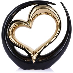 تمثال القلب السيراميك ، النحت الأسود المزدوج القلوب - الزفاف والزواج المركزي أو ديكور للأرفف والجدول (جولة) in Kuwait