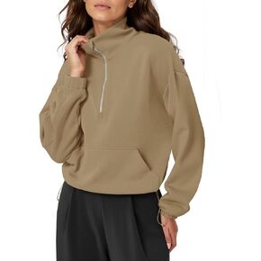 Fisoew Womens Half Zip Sweatshirt Stand Collar Long Sleeve Oversized Fall Pullover Quarter Zipper With Pockets in Saudi Arabia