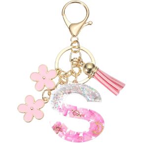 PATIKIL Alphabet Initial Letter Keychain, Resin Cute Keychains with Tassel Flowers Letter A Pendant Charm for Women Key Purse Handbag Bag Accessories, Pink in Kuwait