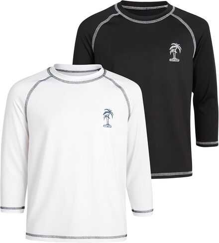 iXtreme Boys' Rash Guard Shirts - 2 Pack UPF 50+ Quick Dry Sand and Sun Protection Swim Shirts - Kids Swimwear T-Shirt (5-18), Size 10-12, Navy/Royal in Kuwait