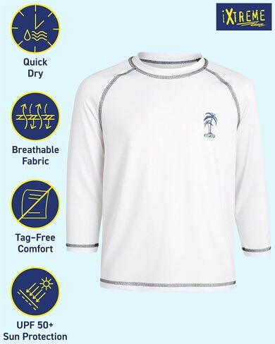 iXtreme Boys' Rash Guard Shirts - 2 Pack UPF 50+ Quick Dry Sand and Sun Protection Swim Shirts - Kids Swimwear T-Shirt (5-18), Size 10-12, Navy/Royal in Kuwait