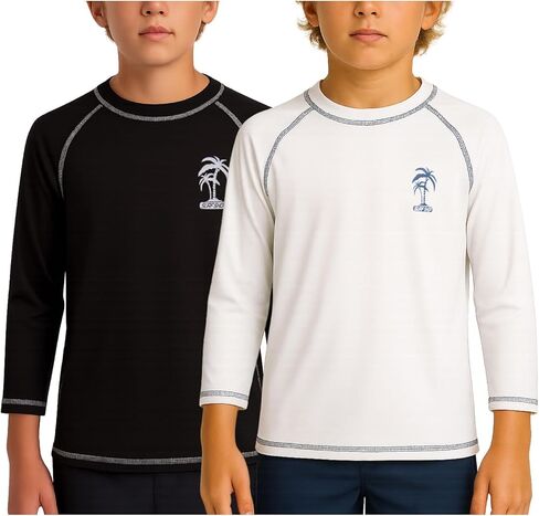 iXtreme Boys' Rash Guard Shirts - 2 Pack UPF 50+ Quick Dry Sand and Sun Protection Swim Shirts - Kids Swimwear T-Shirt (5-18), Size 10-12, Navy/Royal in Kuwait