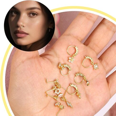 10pcs حلقة الأنف متدلية ، حلقات أنف الذهب تتدلى الأطواق الأنيقة l على شكل شكل حلقة الأزرار in Saudi Arabia