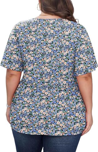 SHIJIALI Womens Plus Size Tops Flutter Sleeve Tunic Empire Waist V Neck Shirts Dressy Blouse in Saudi Arabia