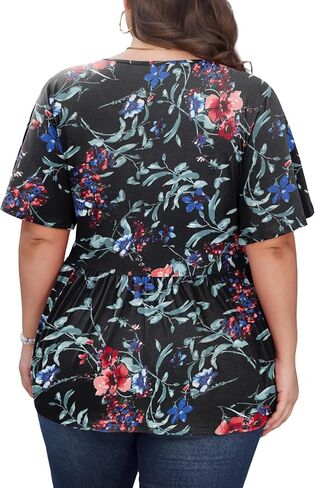 SHIJIALI Womens Plus Size Tops Flutter Sleeve Tunic Empire Waist V Neck Shirts Dressy Blouse in Saudi Arabia