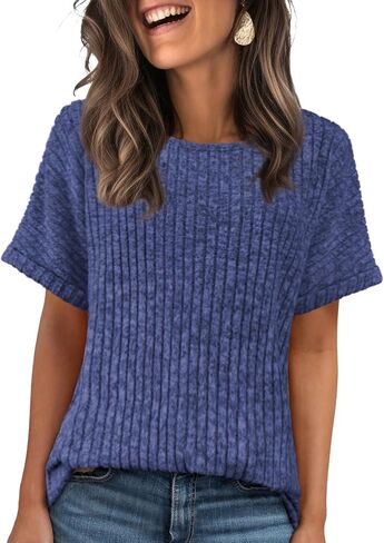 Womens Tops Business Casual Sweaters Short Sleeve Shirts Crew Neck Spring Summer Tops for Women 2025 Loose Fit in Kuwait