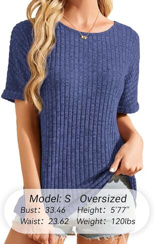 Womens Tops Business Casual Sweaters Short Sleeve Shirts Crew Neck Spring Summer Tops for Women 2025 Loose Fit in Kuwait