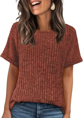 Womens Tops Business Casual Sweaters Short Sleeve Shirts Crew Neck Spring Summer Tops for Women 2025 Loose Fit in Kuwait