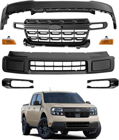 Complete Front Bumper Cover Grille Set Fits 2022 2023 2024 Ford Maverick Lariat XL XLT 2.0L 2.5L, W/Side Marker Light in Saudi Arabia