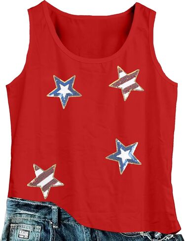 Top Flag Tank American Top Women 4th of July Tops Stars Starkin anquin anks Vestic O-teac tops daptiveless dops in Kuwait