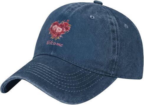 Valentines Day Rose Heart Welcome Adjustable Classic Cowboy Baseball Cap Men Women Casual Dad Hat9 in Saudi Arabia
