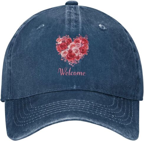 Valentines Day Rose Heart Welcome Adjustable Classic Cowboy Baseball Cap Men Women Casual Dad Hat1 in Saudi Arabia