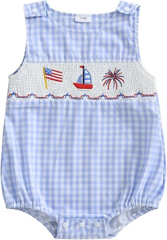 Kuriozud Unisex Newborn Baby Boy Girl Summer Clothes Plaid Sleeveless Bubble Romper Jumpsuit Overall Shorts Infant Clothing in Kuwait