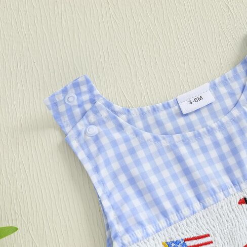 Kuriozud Unisex Newborn Baby Boy Girl Summer Clothes Plaid Sleeveless Bubble Romper Jumpsuit Overall Shorts Infant Clothing in Kuwait