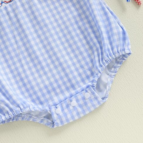 Kuriozud Unisex Newborn Baby Boy Girl Summer Clothes Plaid Sleeveless Bubble Romper Jumpsuit Overall Shorts Infant Clothing in Kuwait