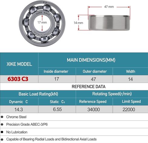 XiKe 2pcs 6306-C3 Deep Groove Ball Bearing ID 30 x OD 72 x Width 19mm,Open Style Seal with Clearance C3,Used for Low-power Electric Motors,Automobile and Tractor Gearboxes,General Machines, Tools, Etc in Saudi Arabia