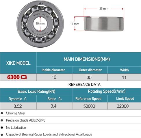 XiKe 2pcs 6306-C3 Deep Groove Ball Bearing ID 30 x OD 72 x Width 19mm,Open Style Seal with Clearance C3,Used for Low-power Electric Motors,Automobile and Tractor Gearboxes,General Machines, Tools, Etc in Kuwait