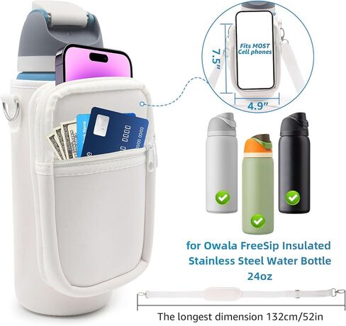 for Owala FreeSip Insulated Stainless Steel Water Bottle Cup Holder Cover Carrier Sling Bag with Strap, Pouch Pocket for Phone/Accessories, add Handle for Owala 32oz in Saudi Arabia