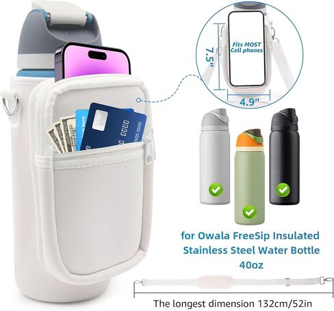 بالنسبة إلى Owala Freesip معزول من الفولاذ المقاوم للصدأ ، فإن حامل كوب الزجاجة كوب كوب حاملة حاملة مع حزام ، وجيب الحقيبة للهاتف/الملحقات ، أضف مقبض لـ Owala 32oz in Kuwait