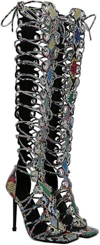 STUPMARY Women Peep Toe Sandals Cut-outs Cross-tied Lace Up High Heeled Gladiator Sandals Zipper Over The Knee Bootie Summer in Saudi Arabia