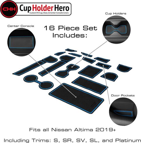 يناسب Cupholderhoero مع ملحقات Nissan Altima 2019-2024 مخصصة مخصصة غير قابلة للانزلاق لمكافحة كأس الغبار ، حصير بطانة وحدة التحكم المركزية ، بطانات جيب الأبواب 16 مساءً (حمراء الحافة) in Saudi Arabia