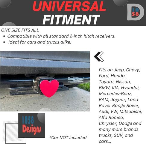 غلاف Heart Hitch Fits نوبات 2 بوصة من الدرجة 3 4 5 ل Toyota Ford Jeep Chevrolet Nissan Dodge Ram Porsche Mercedes Benz Hyundai Kia Trailer by 1058designs in Kuwait