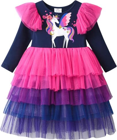 DXTON Toddler Girls Tutu Dress Winter Long Sleeve Tulle Birthday Party Dresses 3-8 Years in Saudi Arabia