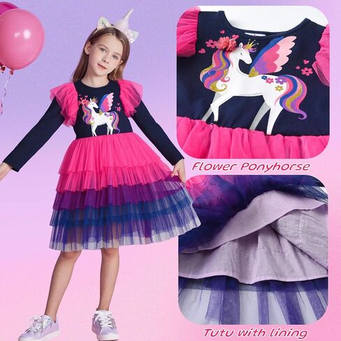 DXTON Toddler Girls Tutu Dress Winter Long Sleeve Tulle Birthday Party Dresses 3-8 Years in Saudi Arabia