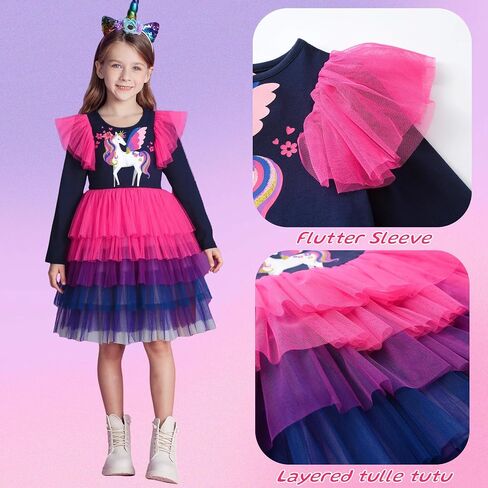 DXTON Toddler Girls Tutu Dress Winter Long Sleeve Tulle Birthday Party Dresses 3-8 Years in Saudi Arabia