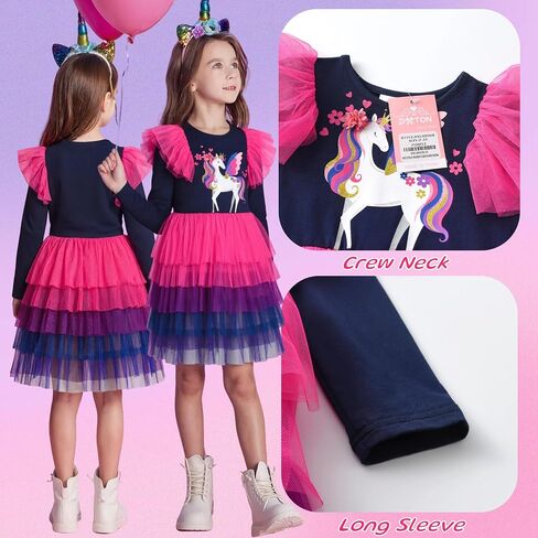 DXTON Toddler Girls Tutu Dress Winter Long Sleeve Tulle Birthday Party Dresses 3-8 Years in Saudi Arabia