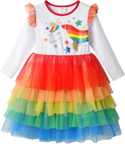 DXTON Toddler Girls Tutu Dress Winter Long Sleeve Tulle Birthday Party Dresses 3-8 Years in Saudi Arabia
